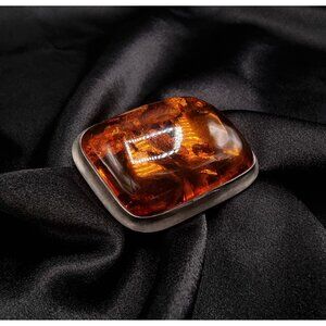 Vintage Genuine Amber Sterling Silver Pin Brooch